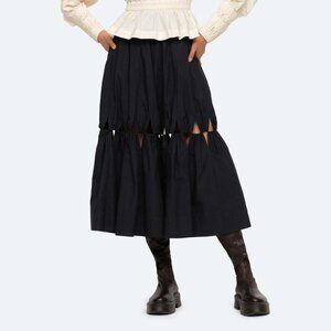 EUC Sea NY Steph Cutout Cotton Midi Skirt in Black Size S